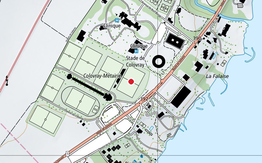 Mappa con la posizione di 1 Terrain Principal (Campo sportivo)