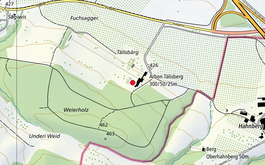 Carte indiquant l’emplacement de 25 m (Terrain de sport)