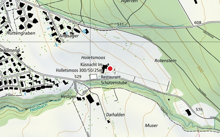 Karte mit dem Standort von 25 und 50-Meter Schiessanlage Holletsmoos (Sportplatz)