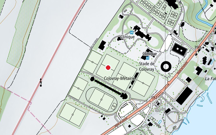 Map showing the location of 3 Terrain de Football (Sports field)
