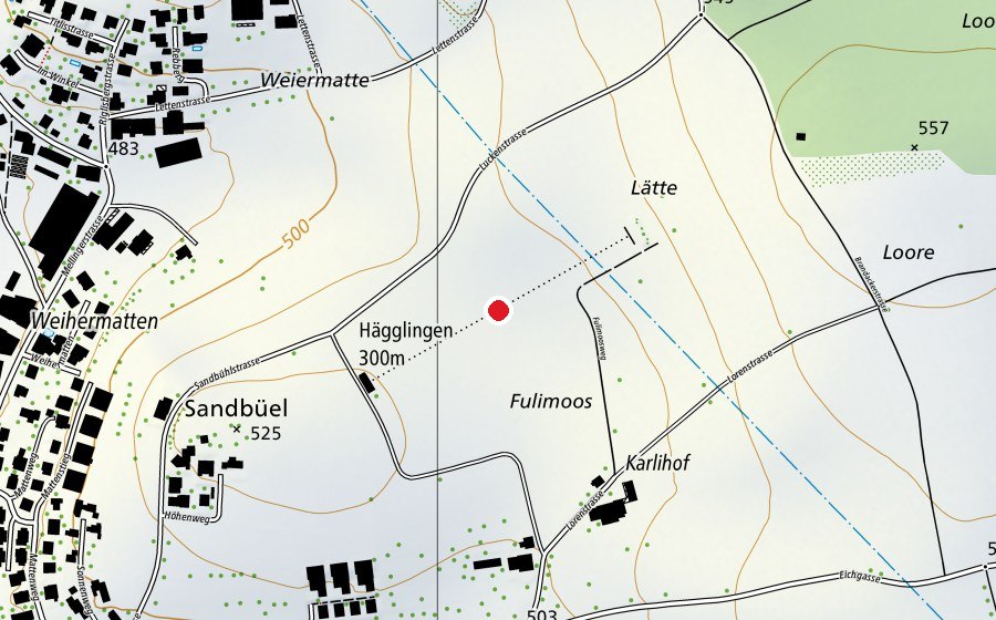 Carte indiquant l’emplacement de 300m Hägglingen (Terrain de sport)