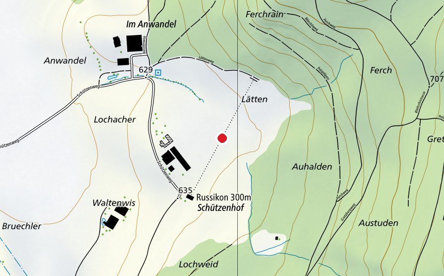 Map showing the location of 300m Schiesstand (Sports field)
