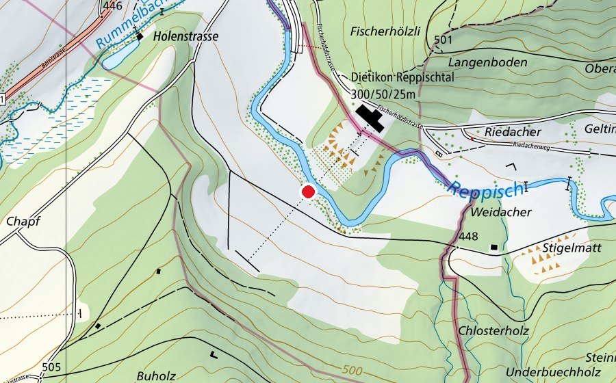 Mappa con la posizione di 300m Stand Fischerhölzl (Campo sportivo)