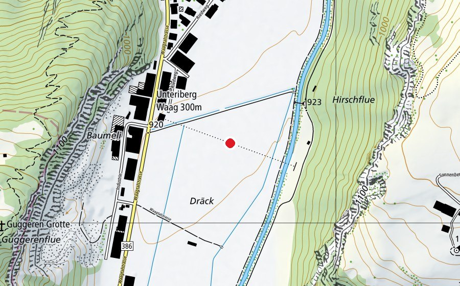 Map showing the location of 300m Unteriberg Waag (Sports field)