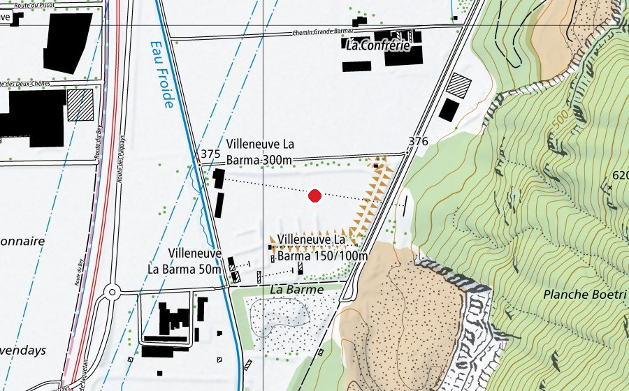 Map showing the location of 300m (Sports field)