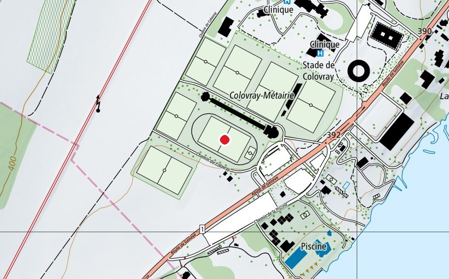 Map showing the location of 6 Terrrain de Football (Sports field)