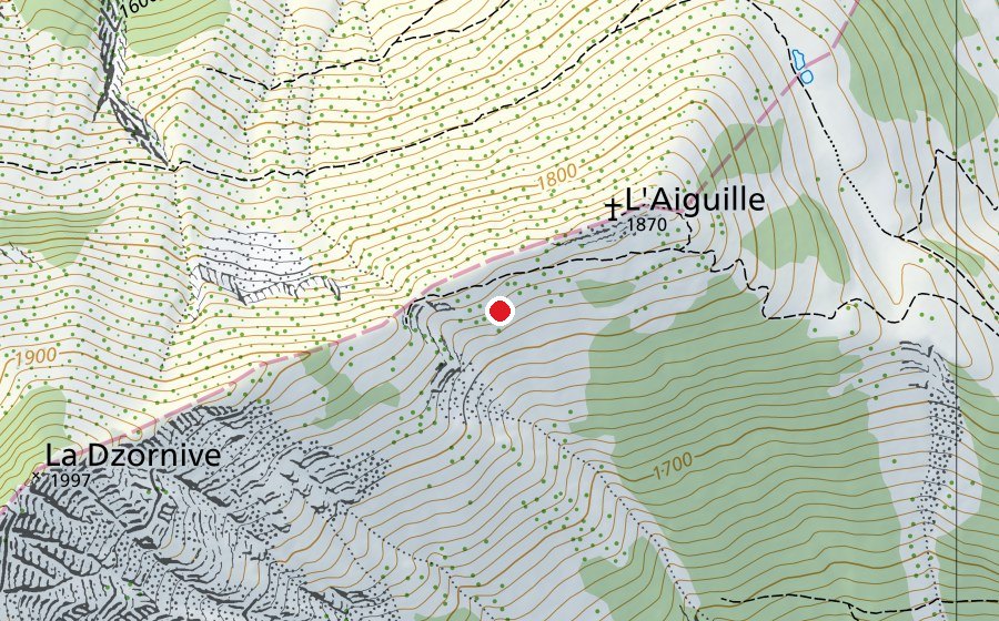 Mappa con la posizione di Aiguille De Mex (Campo sportivo)