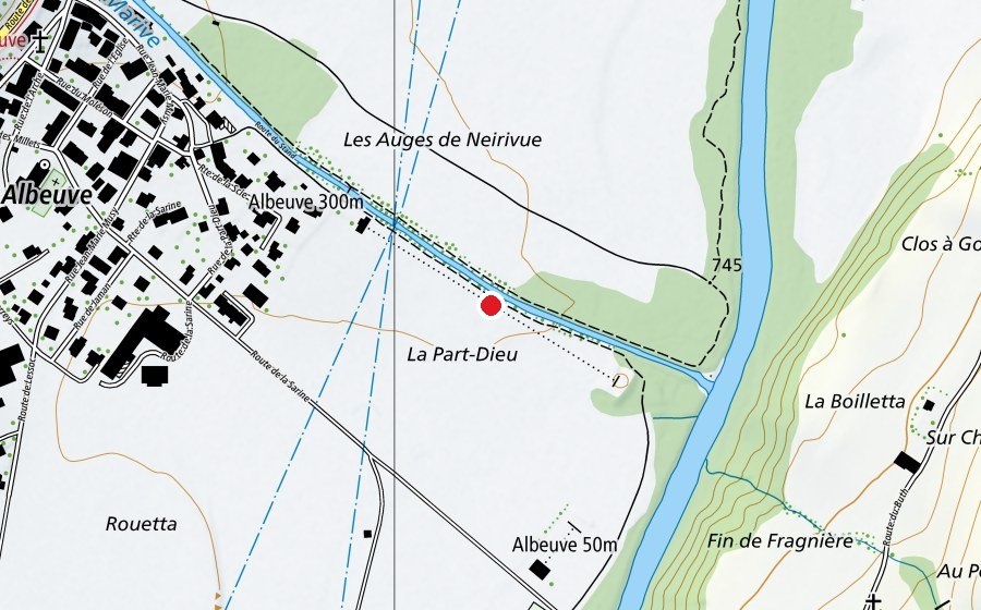 Mappa con la posizione di Albeuve 300m (Campo sportivo)