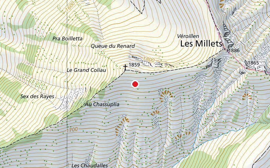Mappa con la posizione di Albeuve (les Millets) (Campo sportivo)