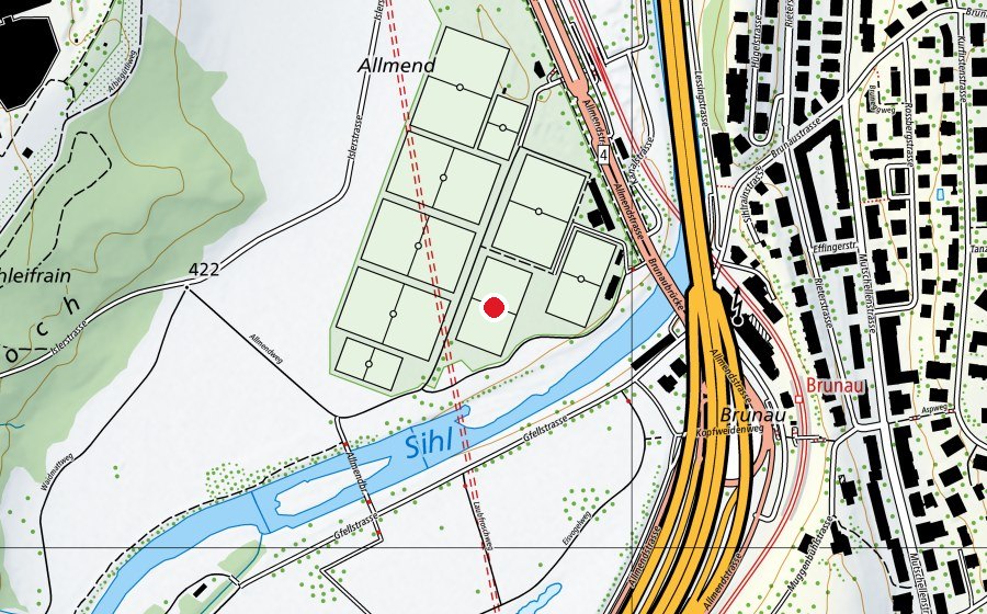 Carte indiquant l’emplacement de Allmend Brunau R2 (Terrain de sport)