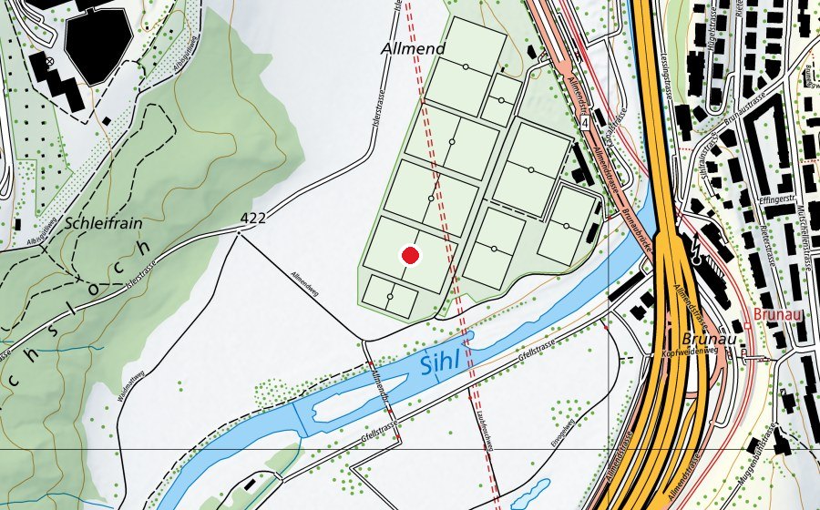 Mappa con la posizione di Allmend Brunau R4 (Campo sportivo)