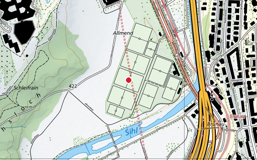 Carte indiquant l’emplacement de Allmend Brunau R5 (Terrain de sport)
