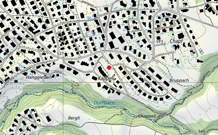 Map showing the location of Allmend Spielwiese (Sports field)