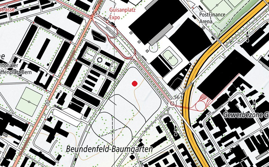 Map showing the location of Allwetterplatz (Sports field)
