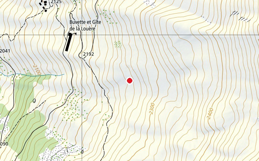 Map showing the location of Alpage Louere (Sports field)