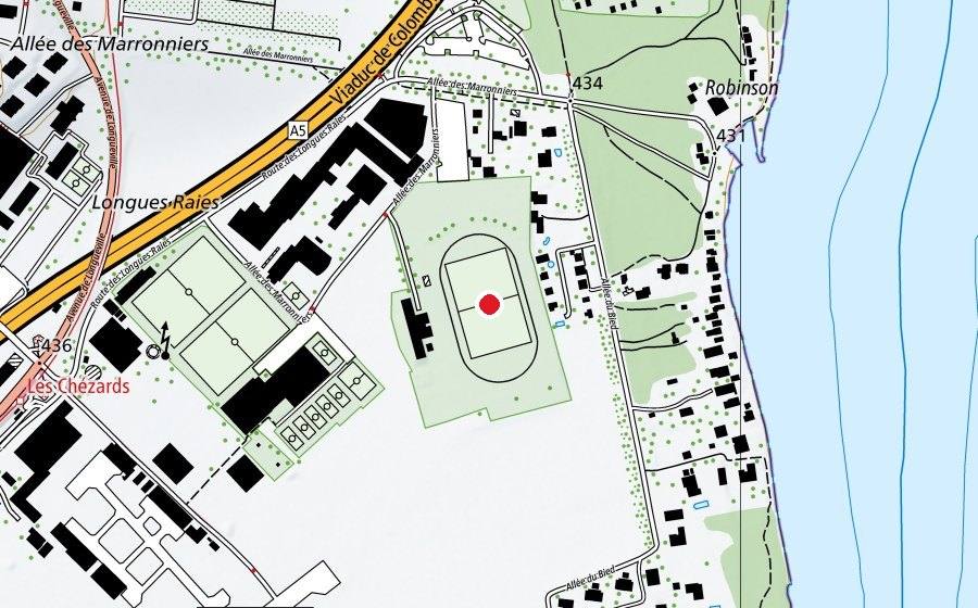 Karte mit dem Standort von Anneau d'athlétisme (Sportplatz)