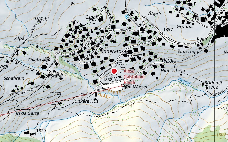 Map showing the location of Arosa Skill Center (Sports field)