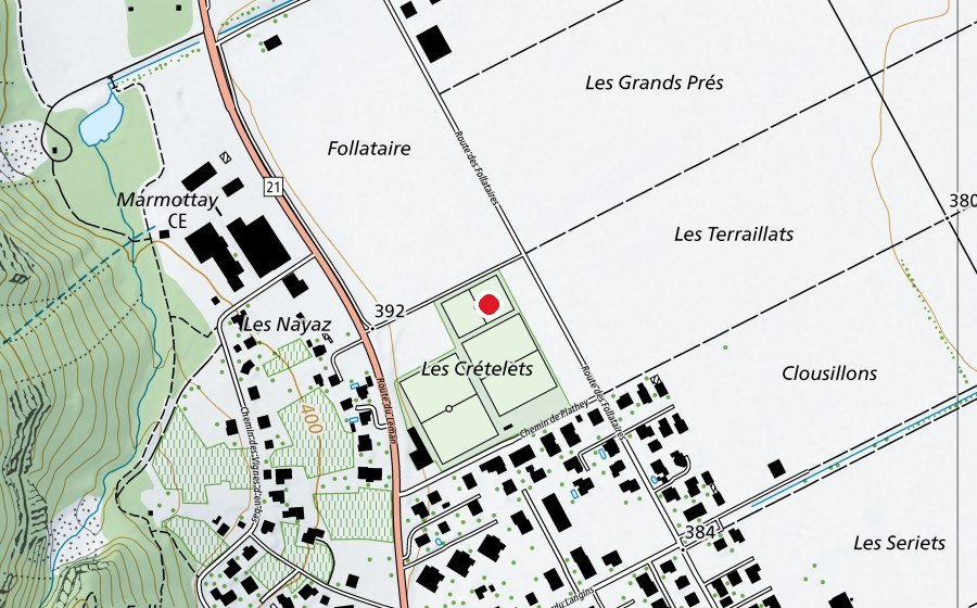 Carte indiquant l’emplacement de Atterissage Parapente/Delta 'Vionnaz' (Terrain de sport)