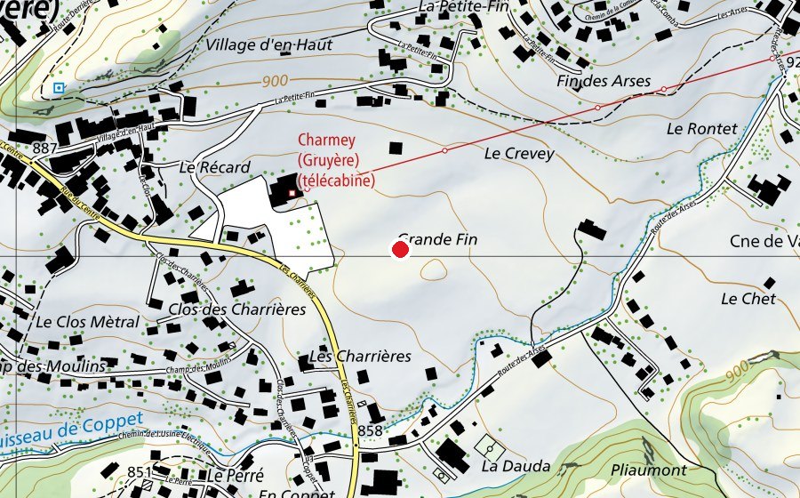 Mappa con la posizione di Atterrissage Charmey (Campo sportivo)