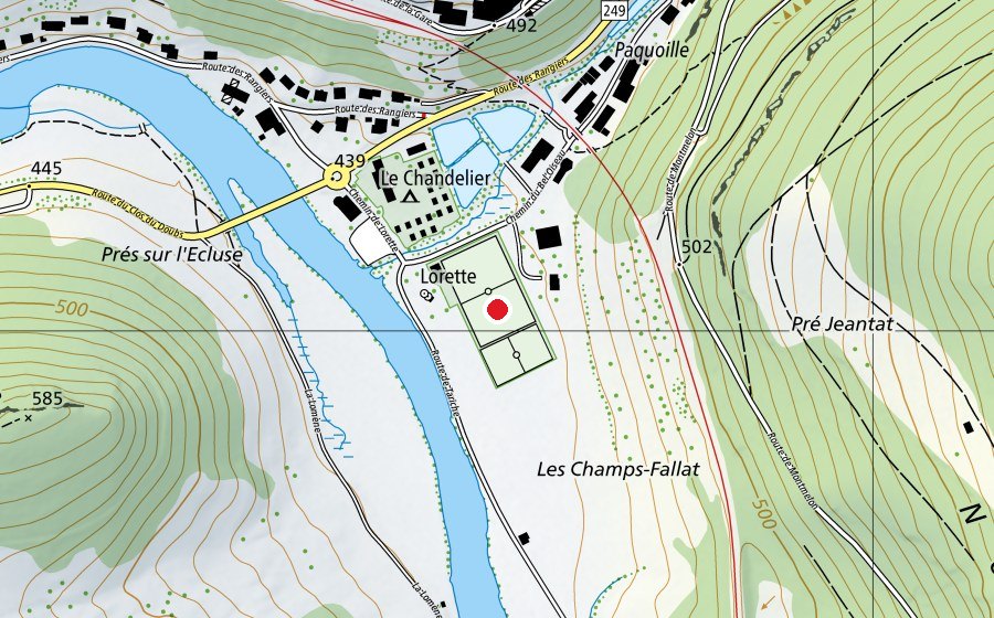 Carte indiquant l’emplacement de Atterrissage St-Ursanne (Terrain de sport)