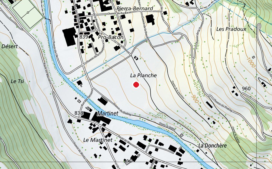 Map showing the location of Atterro Montagnier (Sports field)