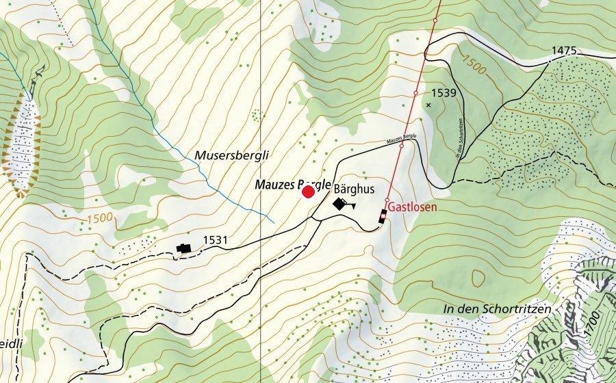 Map showing the location of Bärghus Gastlosen (Sports field)