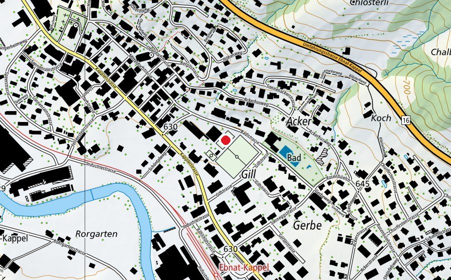 Map showing the location of Basketball-/ Fussbalplatz (Hartplatz) (Sports field)