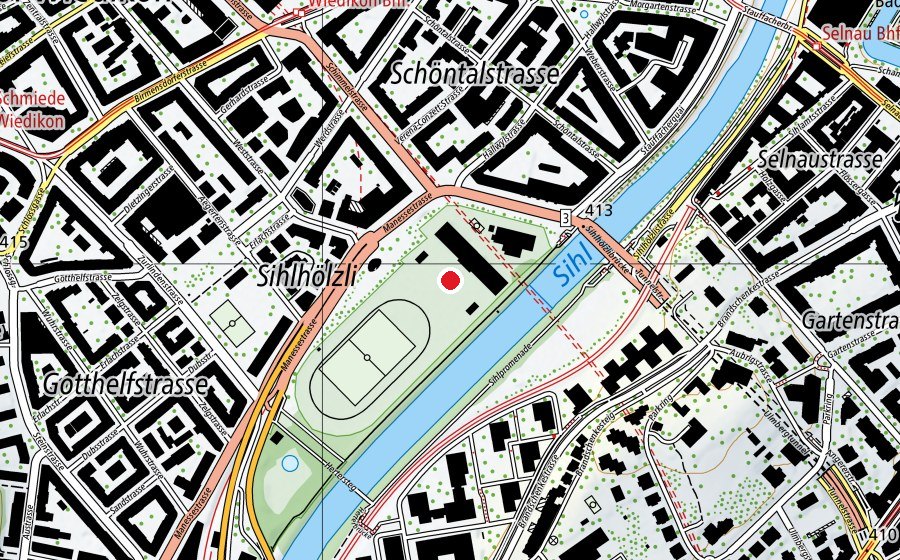 Carte indiquant l’emplacement de Basketballanlage Sihlhölzli (Terrain de sport)