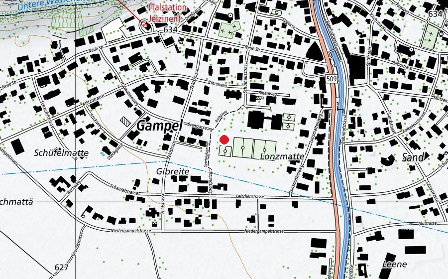 Karte mit dem Standort von Beachvolleyball - Regionale Schule Gampel (Sportplatz)