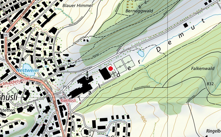 Karte mit dem Standort von Beachvolleyballfeld 2 Riethüsli (Sportplatz)