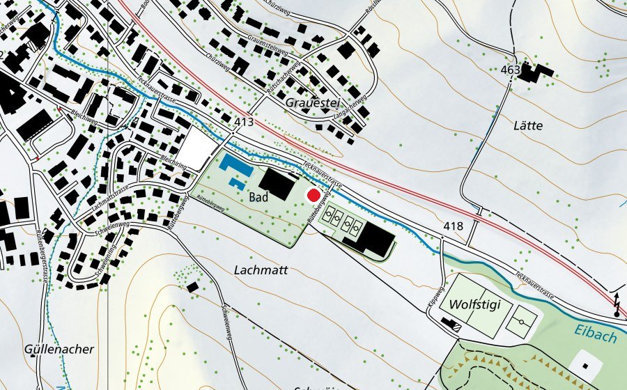 Mappa con la posizione di Beachvolleyballfeld Freibad Gelterkinden (Campo sportivo)