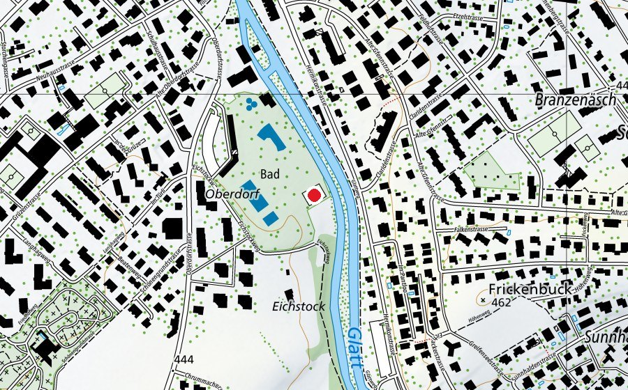 Mappa con la posizione di Beachvolleyballfeld Freibad Oberdorf (Campo sportivo)