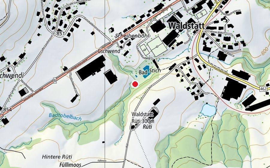 Map showing the location of Beachvolleyballfeld Freibad Waldstatt (Sports field)
