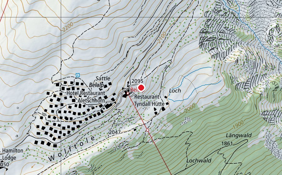 Map showing the location of Belalp - Loch (Sports field)