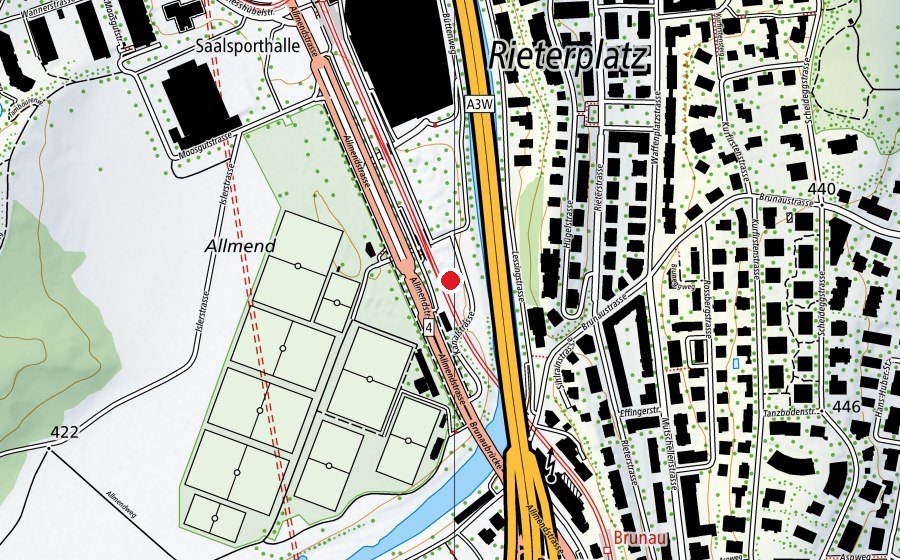 Karte mit dem Standort von Bikepark Züritrails (Sportplatz)
