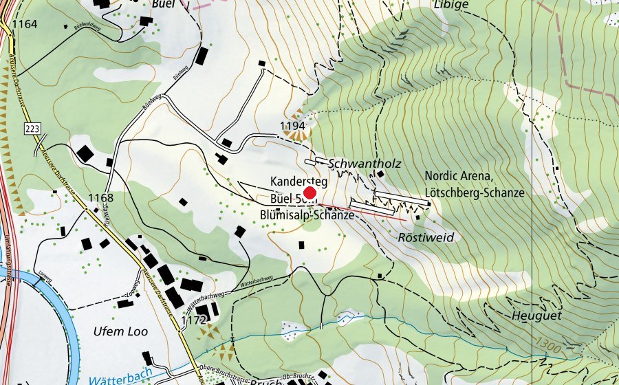 Karte mit dem Standort von Blümisalp-Schanze (Sportplatz)