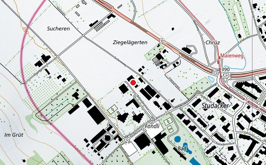 Map showing the location of Bocciodromo Dietikon (Sports field)