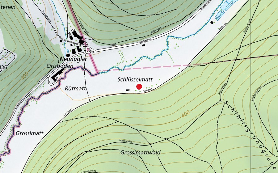 Map showing the location of Bogen- & Armbrustschiessplatz (Sports field)