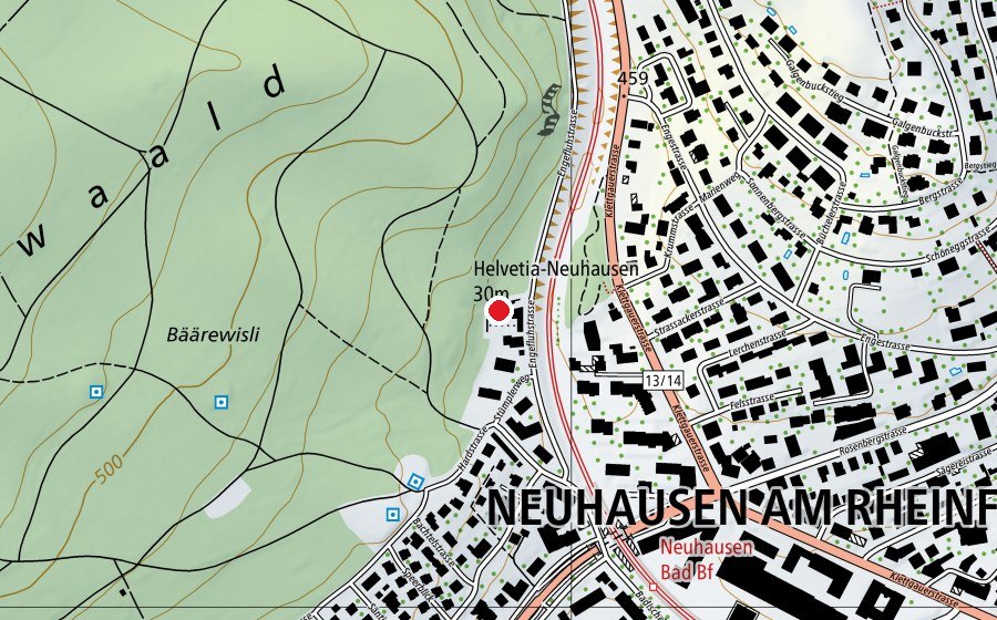 Map showing the location of Bogenschützen Helvetia Neuhausen (Sports field)