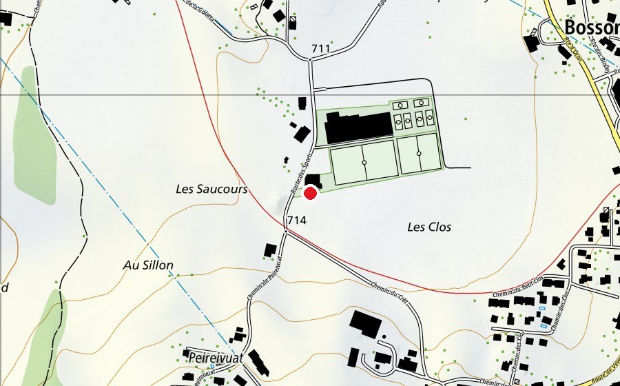 Map showing the location of Boulodrome (Sports field)