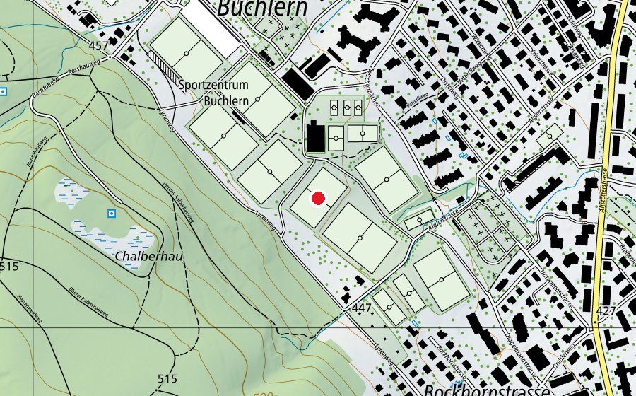 Karte mit dem Standort von Buchlern KR6 (Sportplatz)