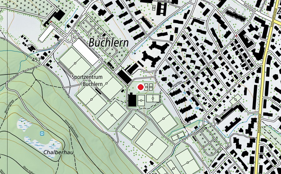 Mappa con la posizione di Buchlern T6 (Campo sportivo)