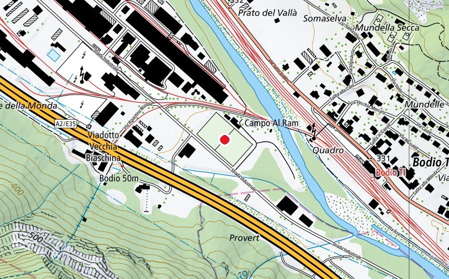 Mappa con la posizione di Campo da Calcio Bodio (Campo sportivo)