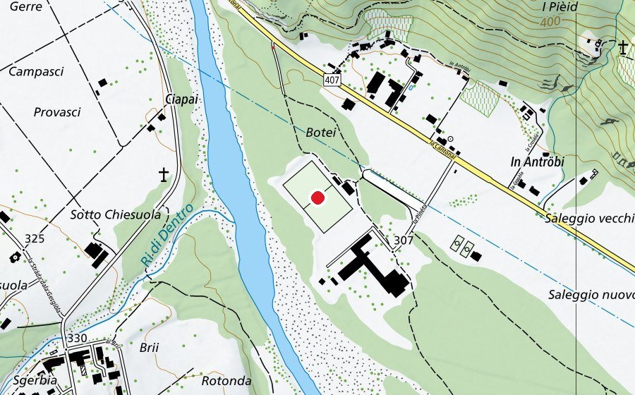 Karte mit dem Standort von campo di calcio (Sportplatz)