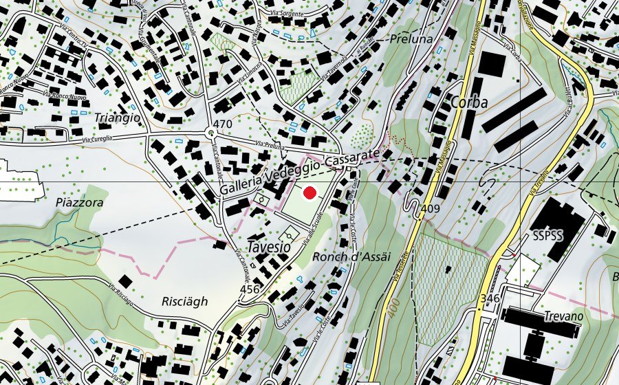 Map showing the location of Campo di calcio Tavesio (Sports field)