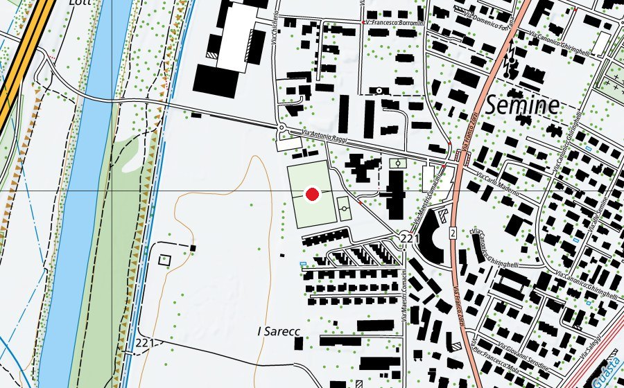 Map showing the location of Campo Semine (Sports field)