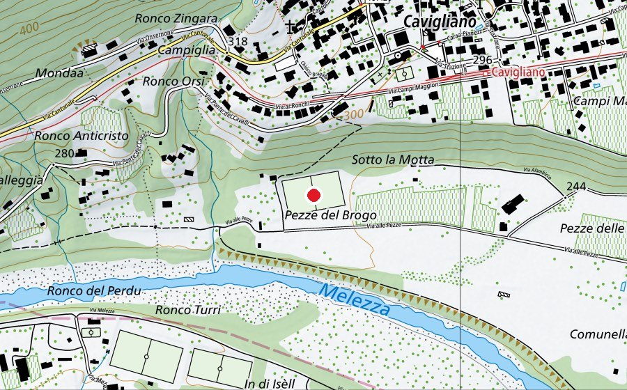 Mappa con la posizione di Campo sportivo di Cavigliano (Campo sportivo)