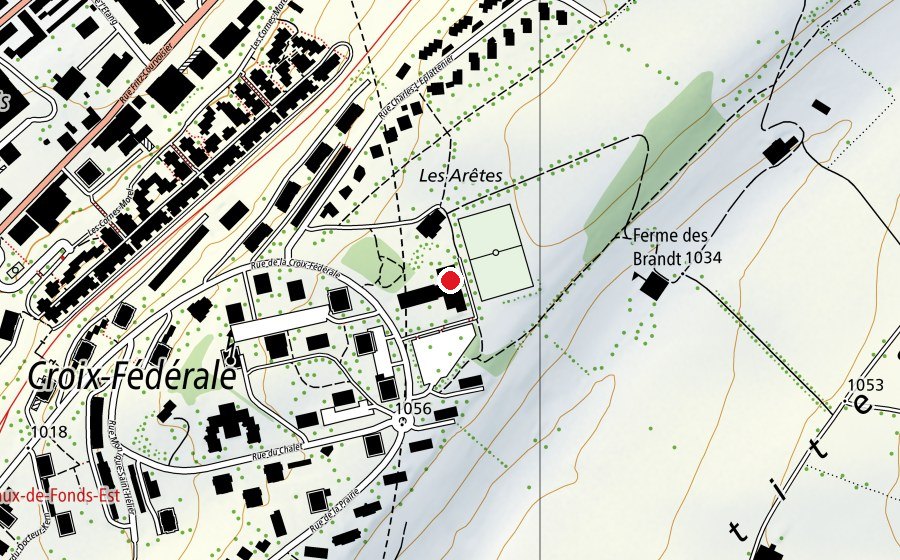 Map showing the location of Centre des Arêtes (Sports field)
