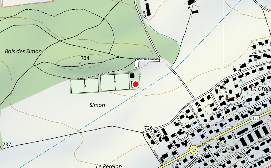 Karte mit dem Standort von Centre sports et loisirs "Les Simon" (Sportplatz)