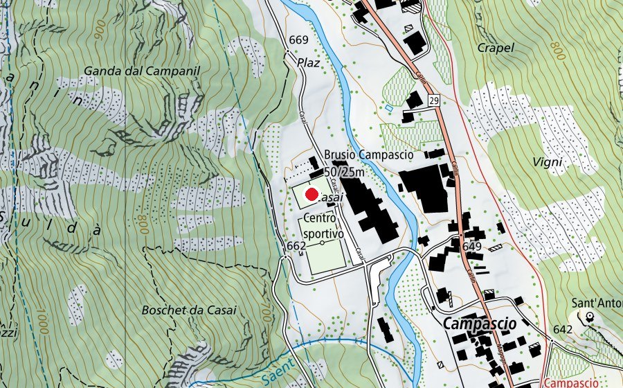 Karte mit dem Standort von Centro sportivo Casai (Sportplatz)